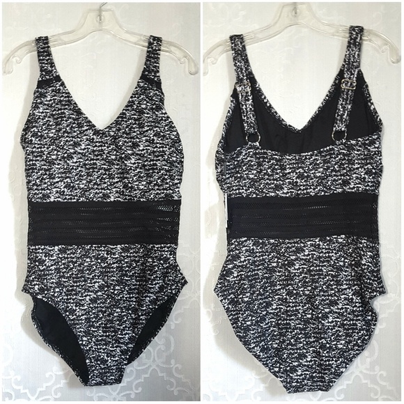 Calvin Klein Mesh Inset Waist One Piece Swim Suit - Picture 2 of 8